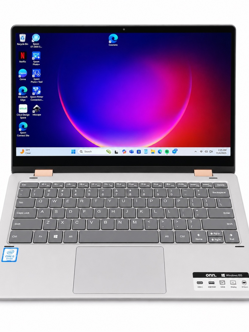 Onn Laptop 100002434 13.3" i3-8145U 2.1GHz 4GB RAM 128GB SSD